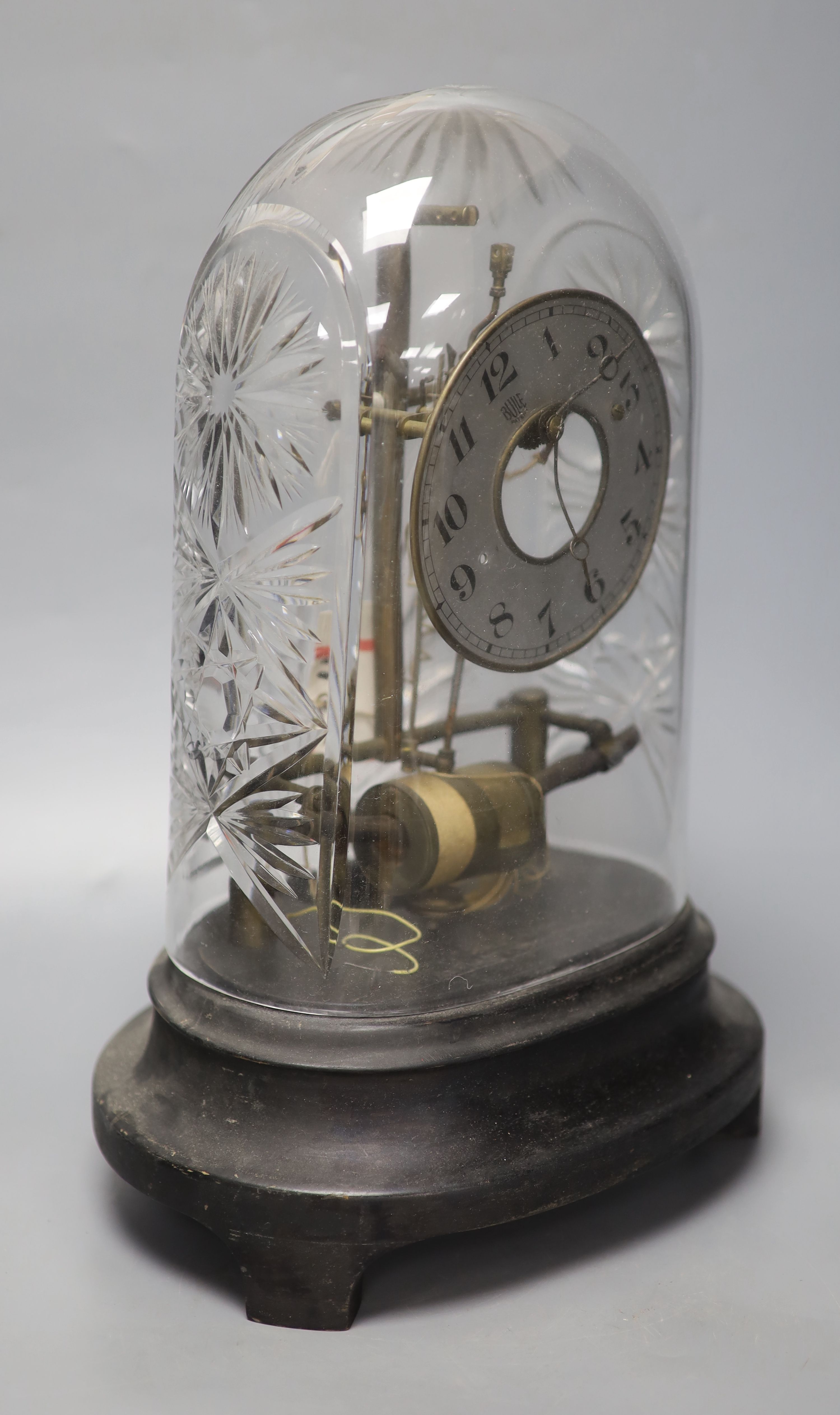 A Bulle electric mantel timepiece, with cut glass dome, overall height 38cm